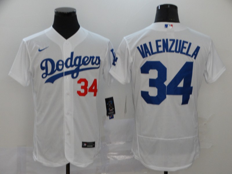 Men Los Angeles Dodgers #34 Valenzuela White Nike Elite MLB Jerseys->los angeles dodgers->MLB Jersey